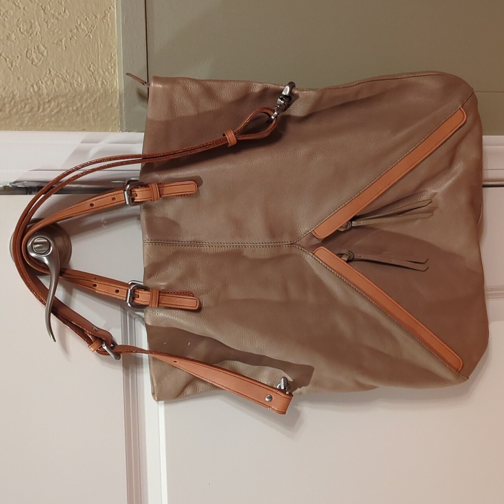 Christopher Kon Soft Leather Shoulder Tote in Beige